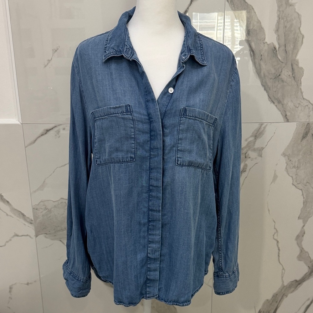 Lola River Chambray Jean Button Down Long Sleeve Shirt Size M - Picture 1 of 8